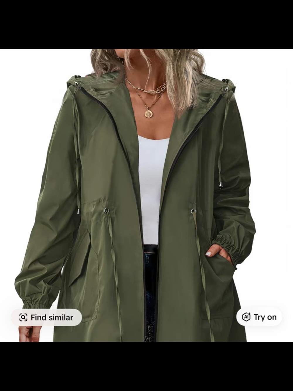Lightweight Olive Green Hooded Rain Jacket